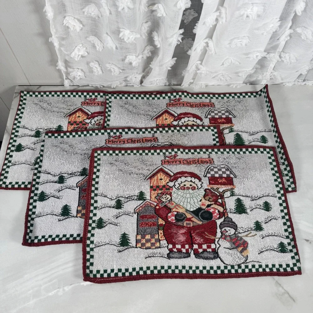 Set of 4 Merry Christmas Tapestry Placemats Santa Snowman Gifts Holiday‎ Festive